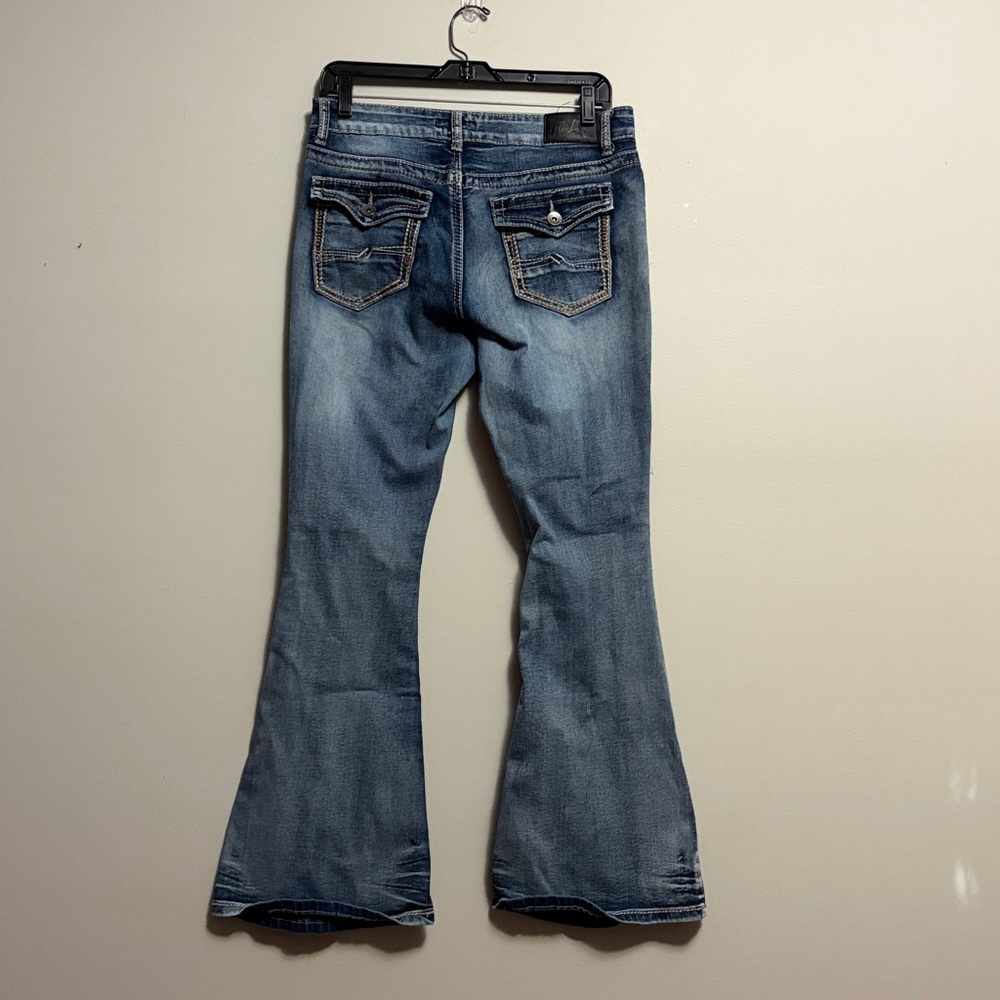 True Luck Classic Women's Blue Flared Jeans 13/14 thick stitch - Picture 4 of 4